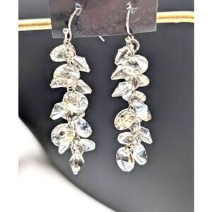 Silver Tone Crystal Cluster Dangle Earrings